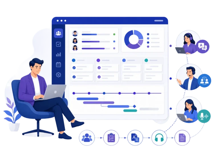 Project management dashboard for AI translation and language services