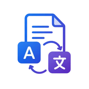 AI translation document icon representing multilingual translation services